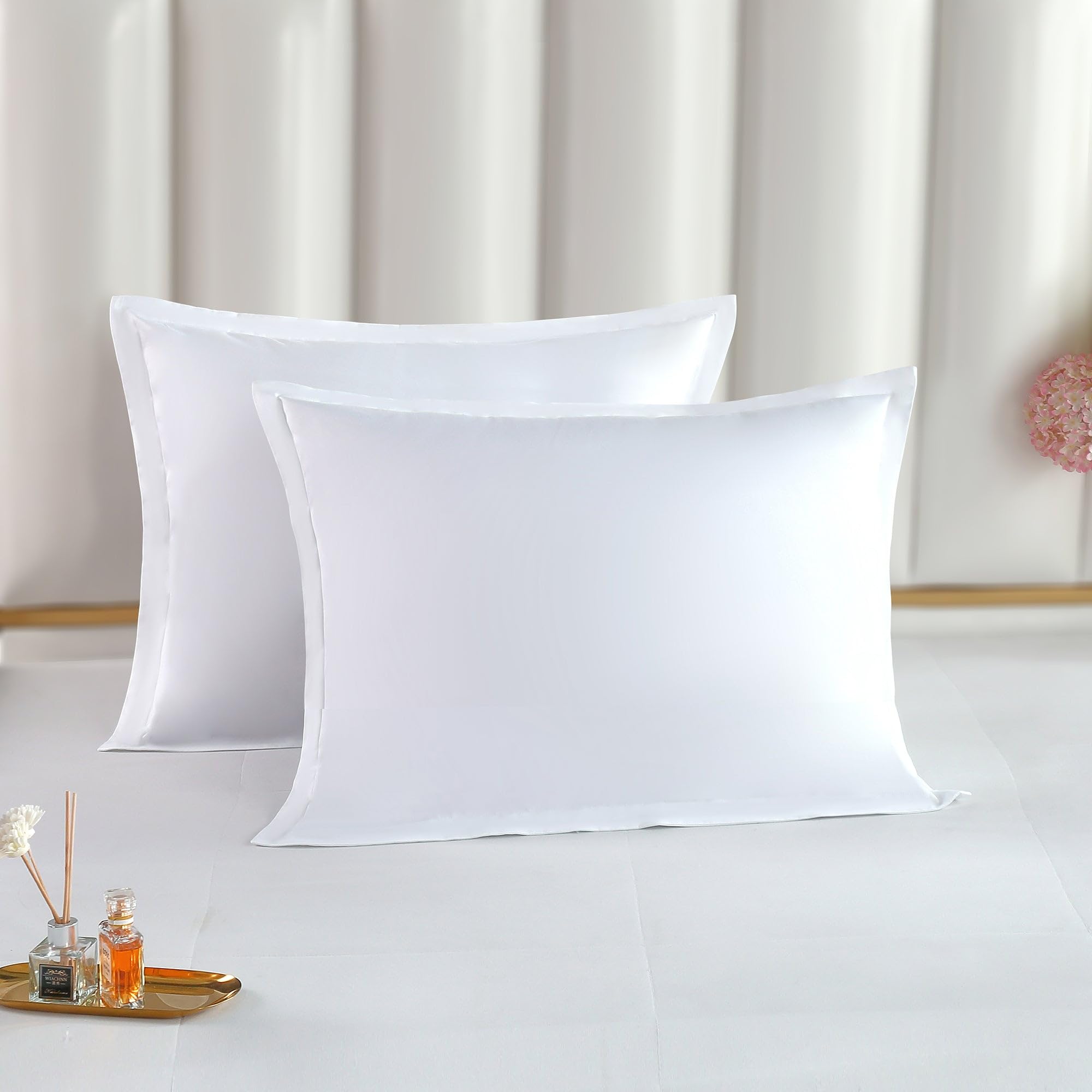 Juego de 2 fundas de almohada 100% algodón de fibra larga, con cierre de sobre en la parte posterior, de la marca Luxury Bedding TheCotton&Silk, blanco, tamaño estándar/matrimonial