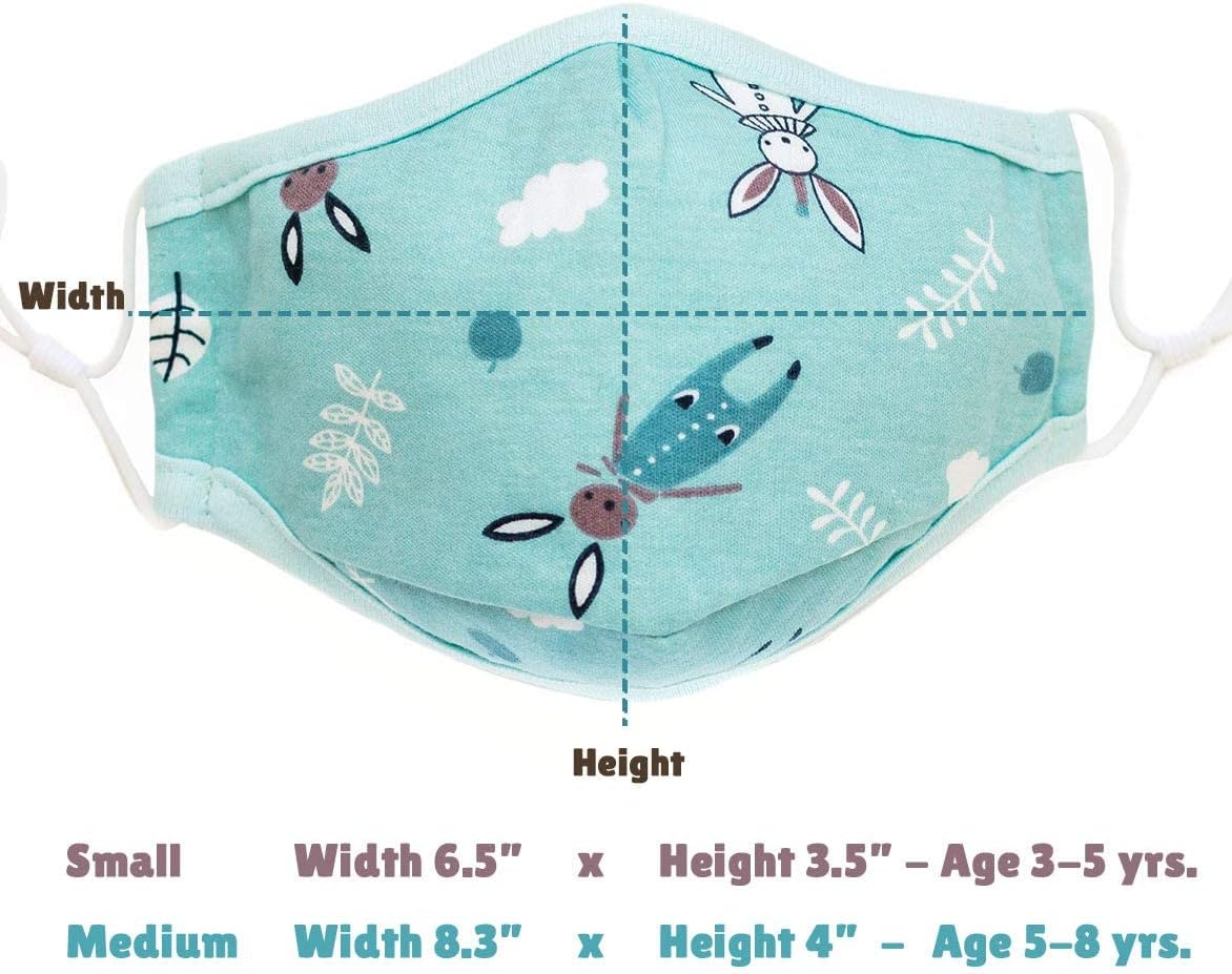 Tub Cubby Cute Face Masks for Kids | 3-Pack | 100% Cotton | Fun Animal Prints