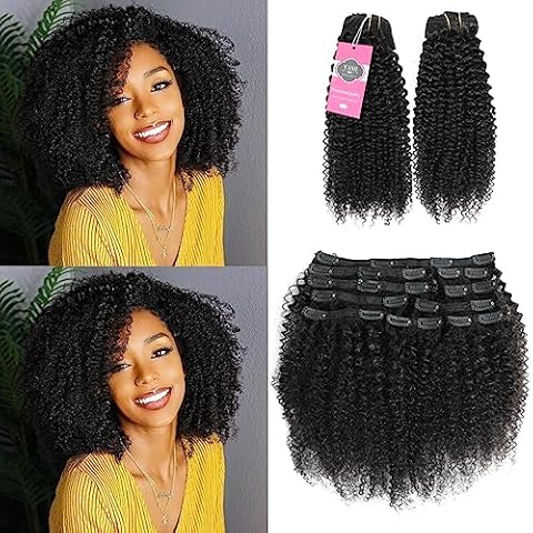 YAMI Kinky Curly Clip in Hair Extensions Human Hair for Black Women Kinky Curly Hair 10Pcs Clips Triple Weft Human Hair Curly Clip in Extensions 120g Kinky Curly Clip Ins (Natural Black,14 inch) Cover