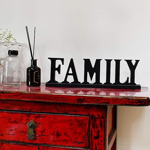 Miniatura 2 de Letrero de madera con texto en inglés Blessed Family para decoración del hogar, letrero de madera con letras recortadas para mesa, chimenea, mantel