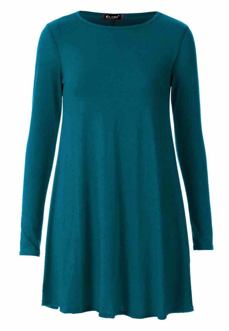 Elum ® Womens Plain Long Sleeve Skater Flared Swing Dress Teal