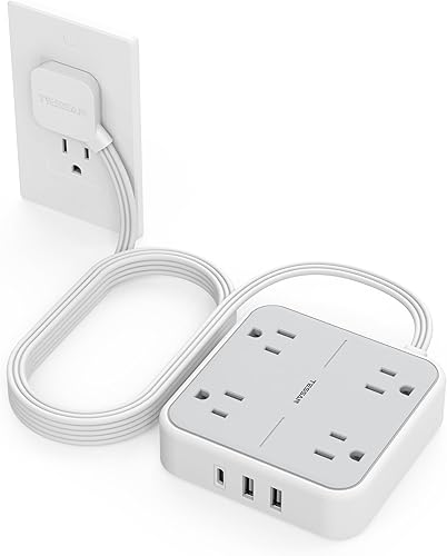 Vista 36 de TESSAN - Regleta protectora contra sobretensiones, enchufe plano, cable extensión ultradelgado 5 ft, 3 puertos USB (1 USB C), 4 tomas corriente