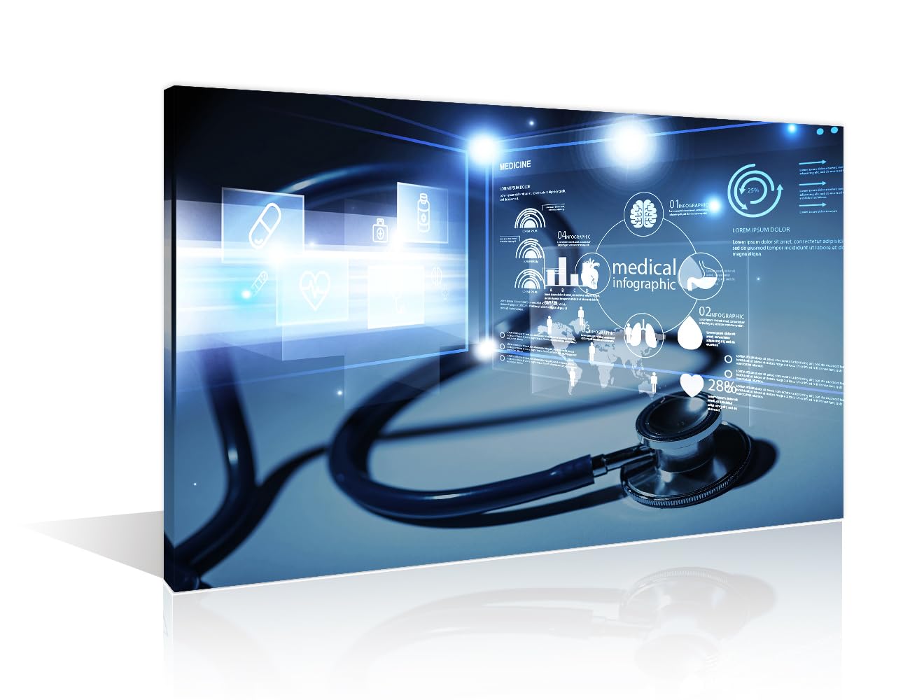 Medical Instrument Wall Art 1 Panels Medical Stethoscope and Infographic Paintings for Wall Decorations Wall Pictures Posters Giclee Wooden Framed Gallery-Wrapped Ready to Hang (16" Wx24 H)