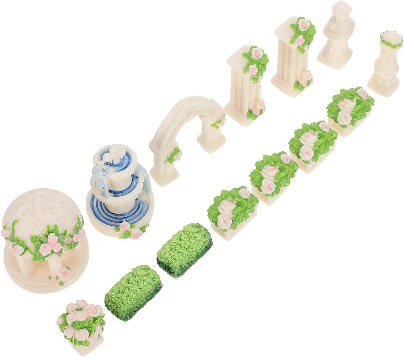 Resin Mini Garden Furniture Set with Gazebo Arch, Fountain Statues for Home Micro Landscape Decor, Versatile Indoor Outdoor Use, for Balconies and Tabletop Garden Scenes