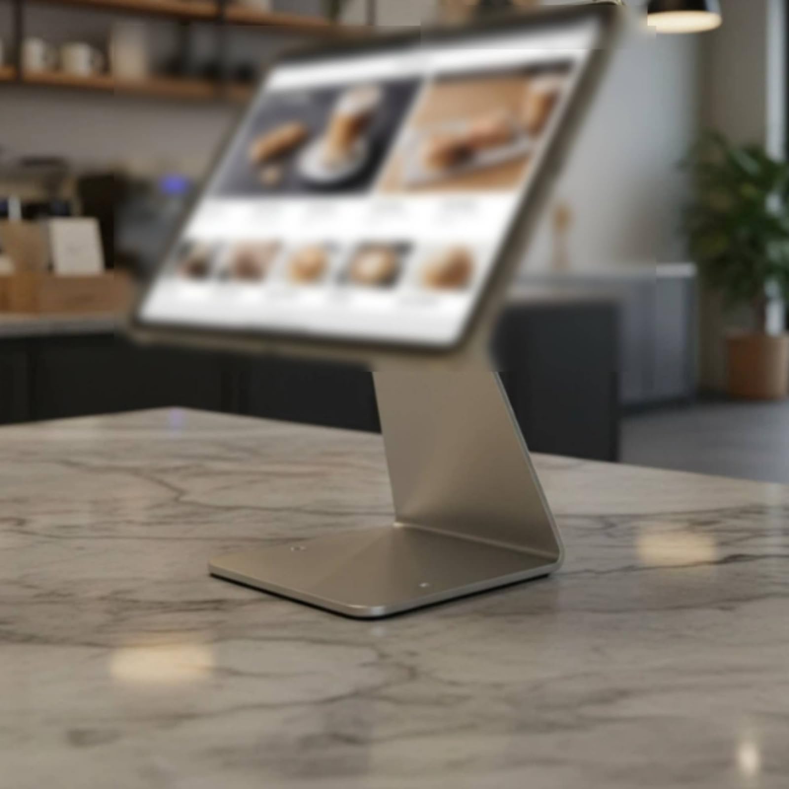 Supporto Tablet in Alluminio Supporto da Scrivania Piattaforma Stabile Colonna Regolabile Staffa con Chiusura a Chiave Profilo Compatto con Bordi