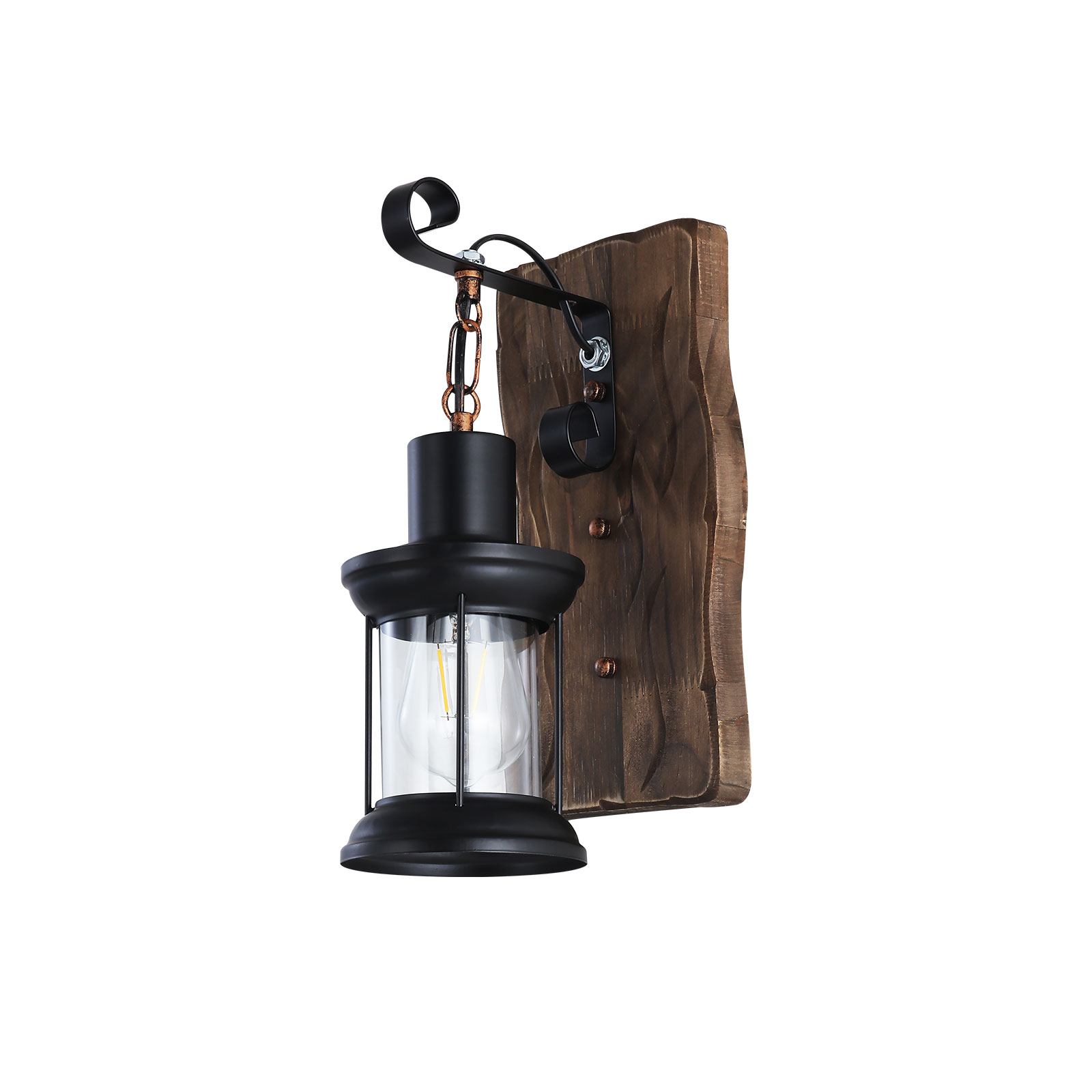 Image of Rustic Wall Light Fixtures Vintage Wall Sconces Sets of 2 Farmhouse Antique Wooden Lamp with Clear Glass Indoor Lighting Black Bedside Sconces Lighting for Bar Cafe Barn Stairs