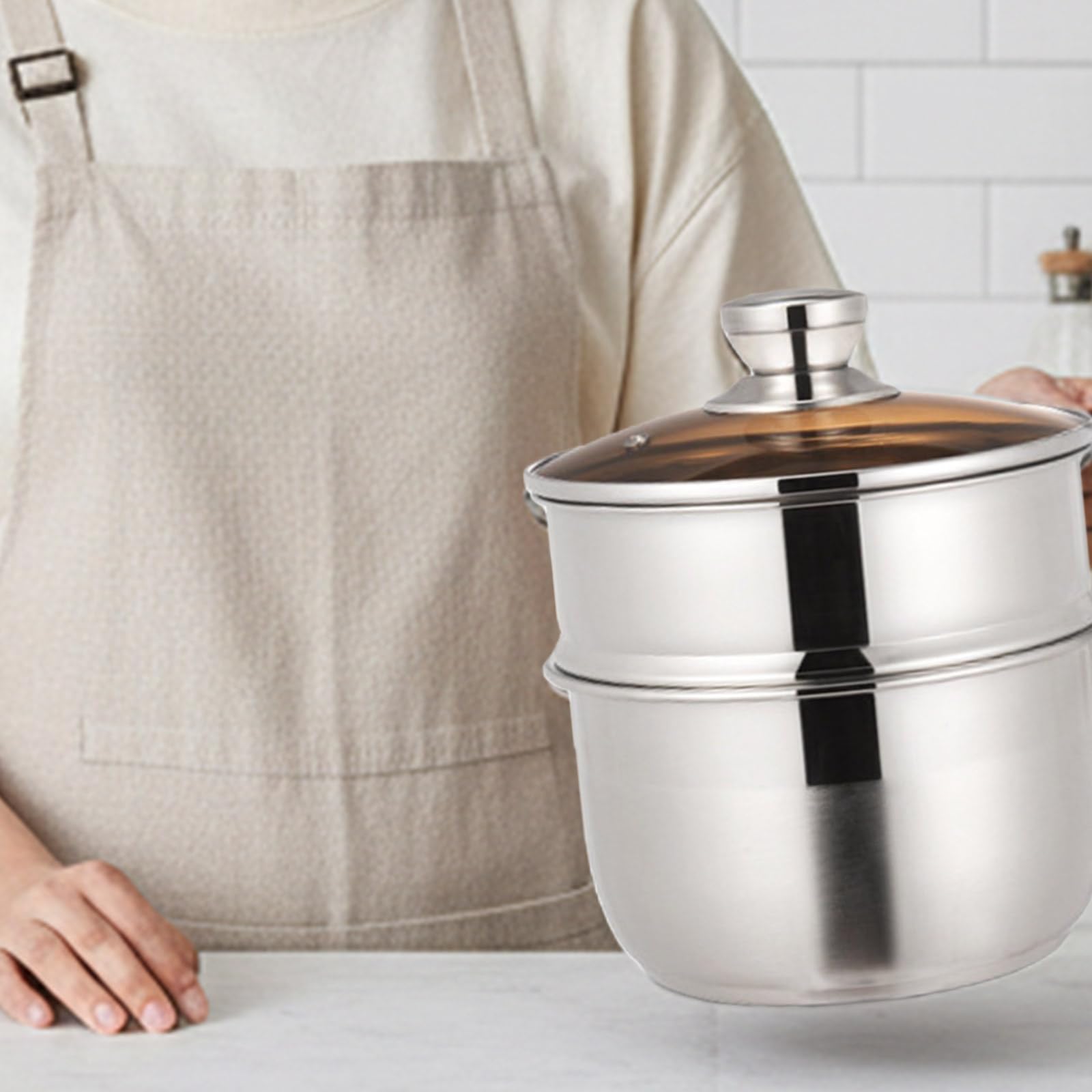 Juego de vaporera de acero inoxidable con tapa transparente, ollas de vapor aptas para horno, utensilios de cocina para hornear verduras al vapor utensilios de cocina