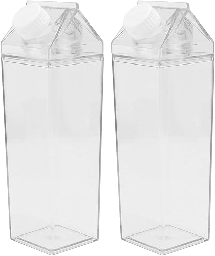 Miniatura 7 de UPKOCH Bling - 2 botellas de agua de cartón de leche de plástico de 16.9 fl oz, botellas de leche cuadradas transparentes, botella de agua portátil