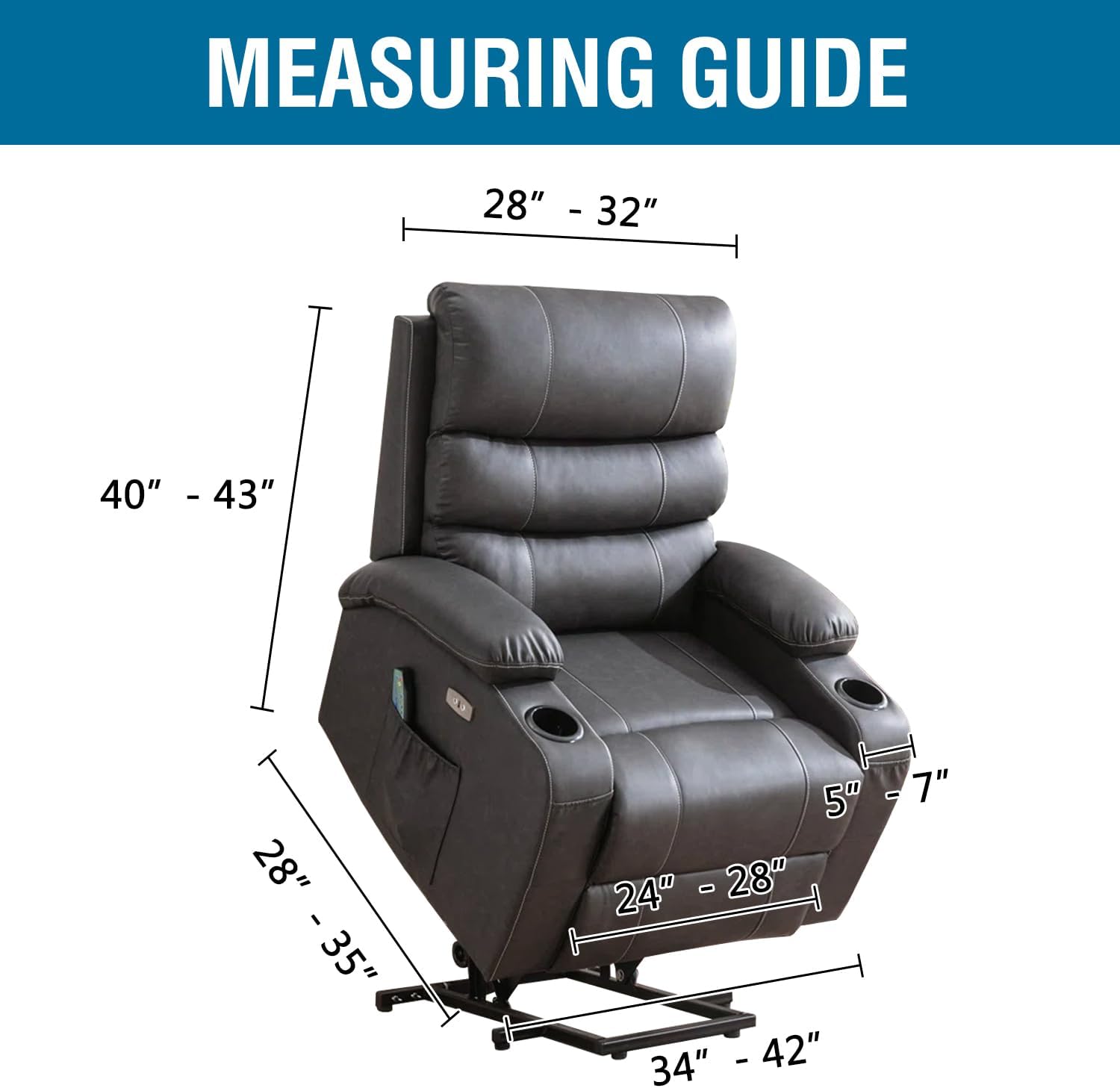 H.VERSAILTEX 100% Waterproof Stretch Recliner Cover 1 Piece Electric Power Lift Recliner Chair Slipcovers Furniture Protector Couch Soft with Elastic Bottom, Medium,Grey