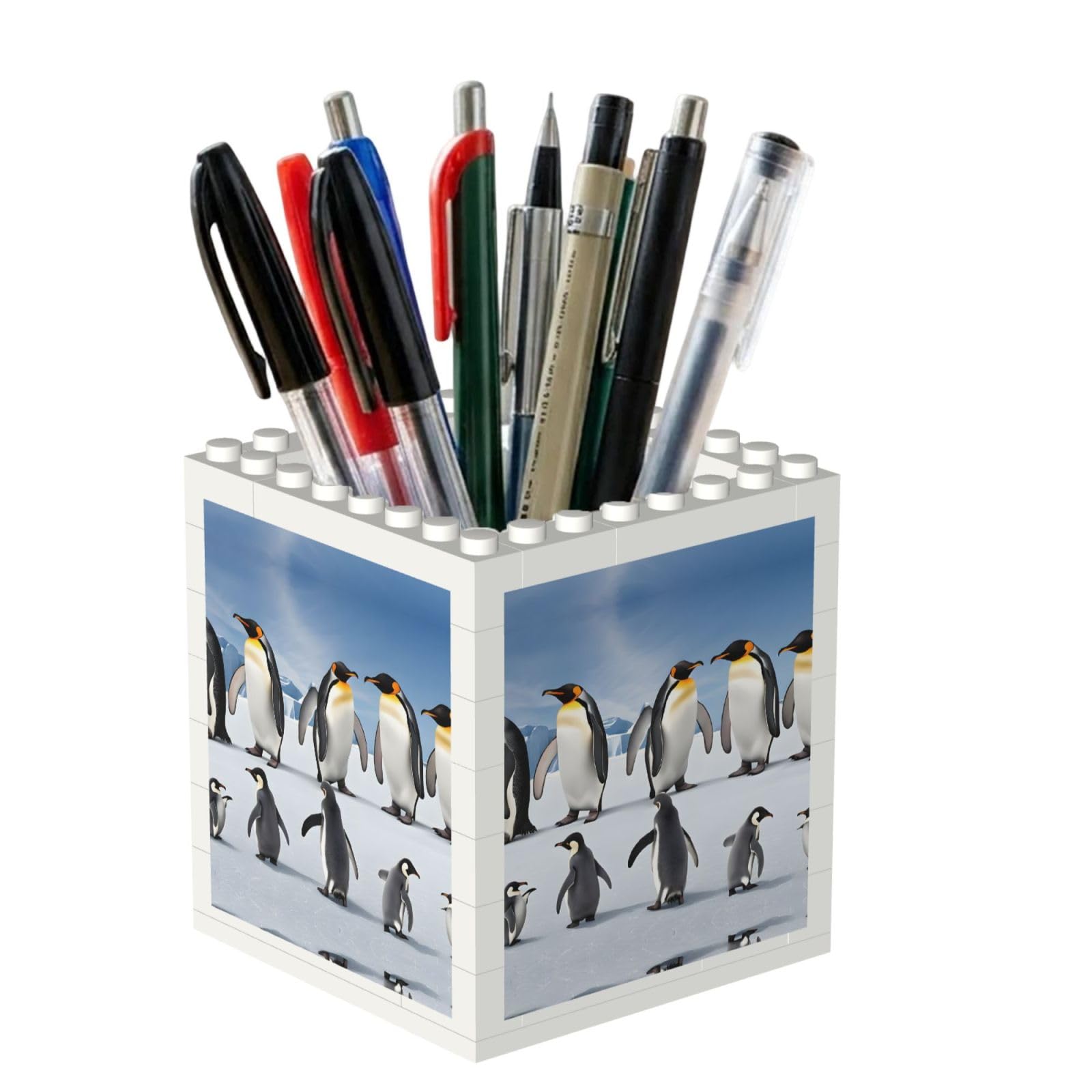 ESNAIUVCD Penguin Print Building Block Pen Holder - Pencil Holder For Desk/Classroom,Desk Accessories, Multifunctional Office Supplies Pen Organizer Pencil Cups(2pcs)