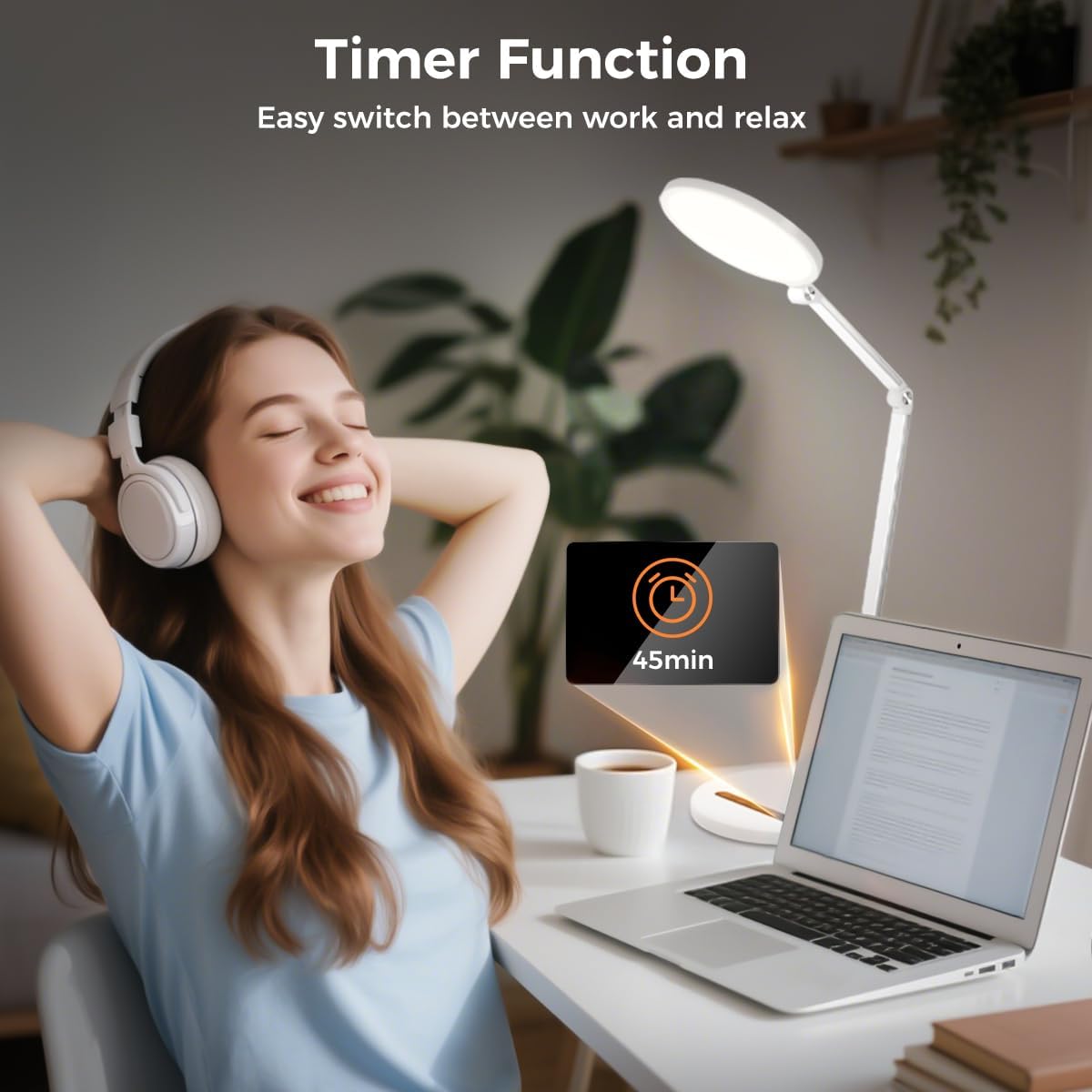 LED Desk Lamp for Home Office, Eye-Caring Desk Light for Video Call, Dimmable 3 Color Temperature 10 Brightness Computer Light, Led Desk Light, Memory & Timer Func, Adjustable Flexible Swing Arm - Image 8