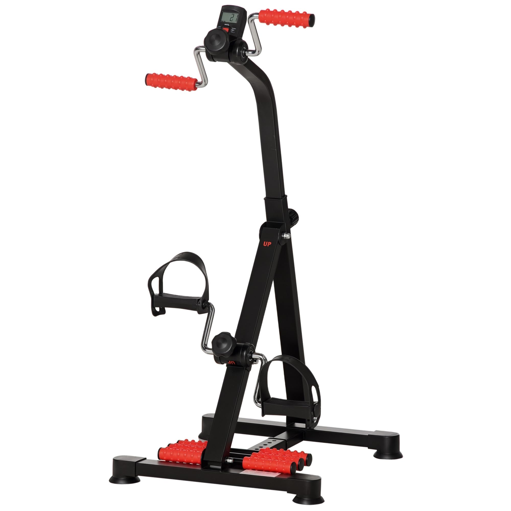 HOMCOM Pedaltrainer für Senioren Höhen- und Längenverstellbar Mini Heimtrainer mit Griff LCD Display Befestigungsband Anti-Rutsch-Matte Arm- und Beintrainer Bewegungstrainer Mini Bike für Zuhause Büro