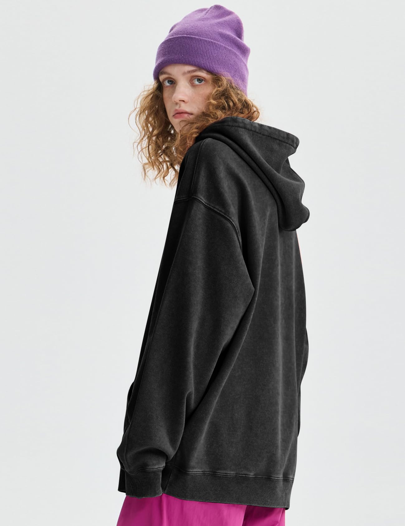 Kissonic Felpa da donna con cappuccio vintage con lavaggio acido, alla moda, pesante, con cappuccio, per coppie, streetwear