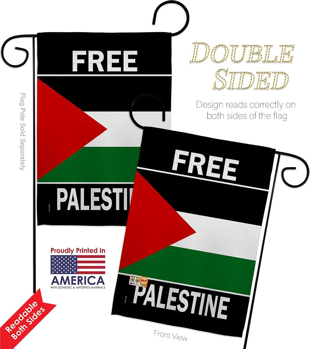 Free Palestine Garden Flag Set with Stand Support BLM Anti Racism Justice Revolution Movement Equality Social Small Decorative Gift Yard House Banner Double-Sided Made In USA 13 X 18.5