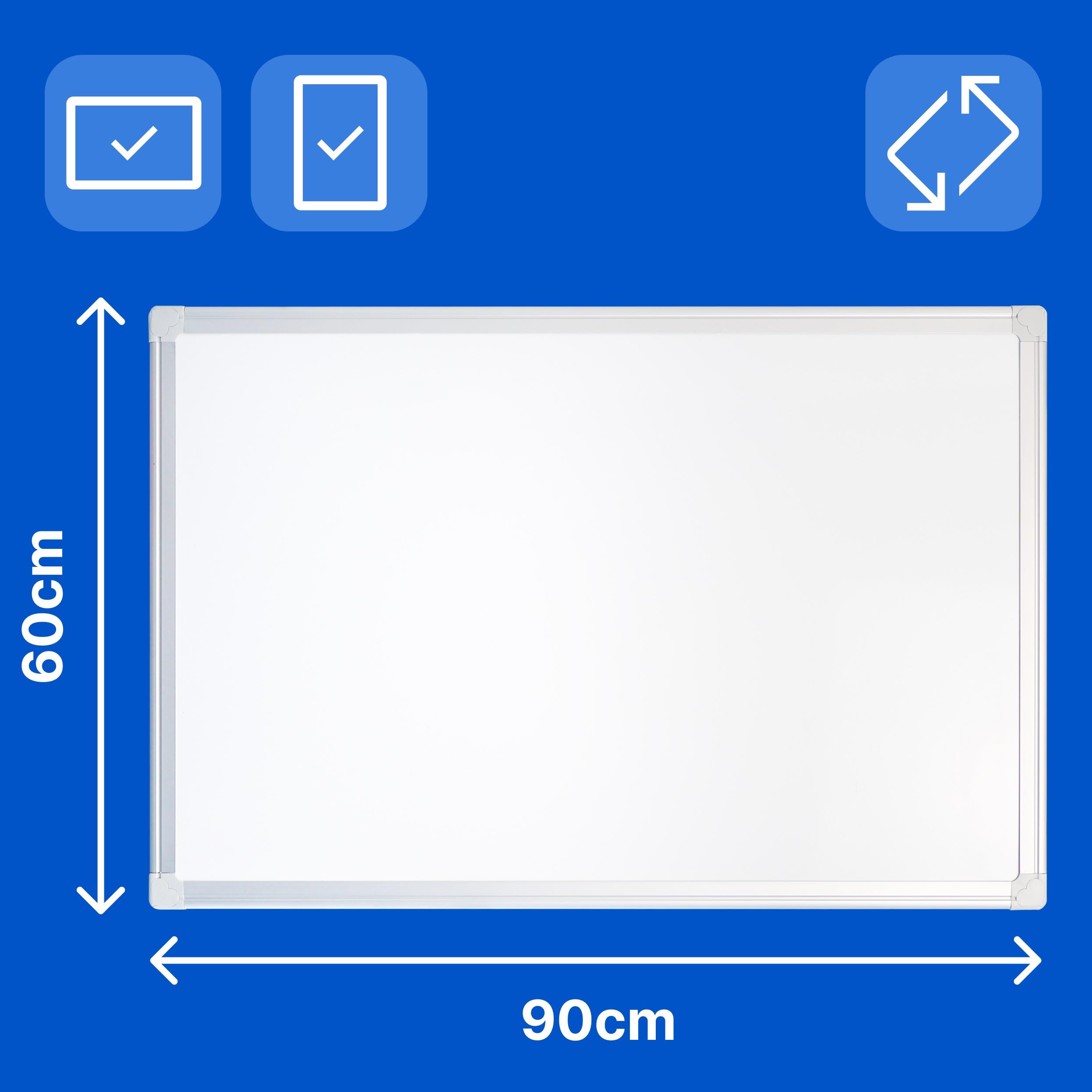 Raylu Paper® - Pizarra blanca magnética con marco de aluminio, bandeja para rotuladores, kit de montaje, 3 rotuladores, 4 imanes y 1 borrador magnético, Pizarra blanca de borrado en seco. (90 x 60 cm)