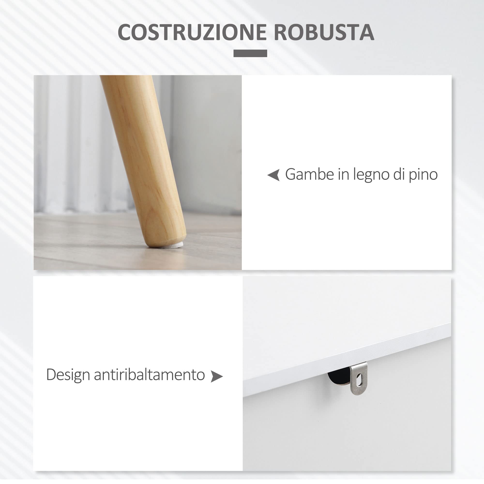 HOMCOM Mobile da Soggiorno Moderno, Credenza da Salotto e Soggiorno, 2 Armadietti a 2 Ante e Cassetto, Mobile Multiuso, Truciolato e Legno di Pino, 98x39x81.5 cm, Grigio e Bianco