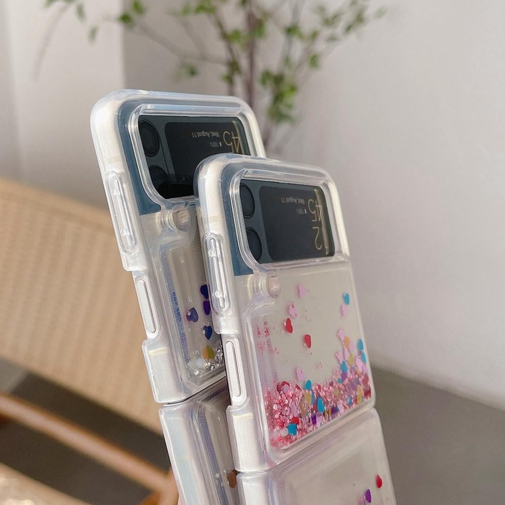 Funda de Lujo con Purpurina y Arena movediza para Samsung Galaxy Z Flip 6, 5, 4, 3, Z Flip 6, con Degradado y corazón Brillante, Dorada, para Samsung Z Flip 5