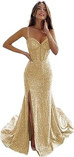 Sequin Mermaid Prom Dresses with Slit Spaghetti Straps Corset Ball Gowns Maxi Long Formal Evening Dresses AU111 - Buy now