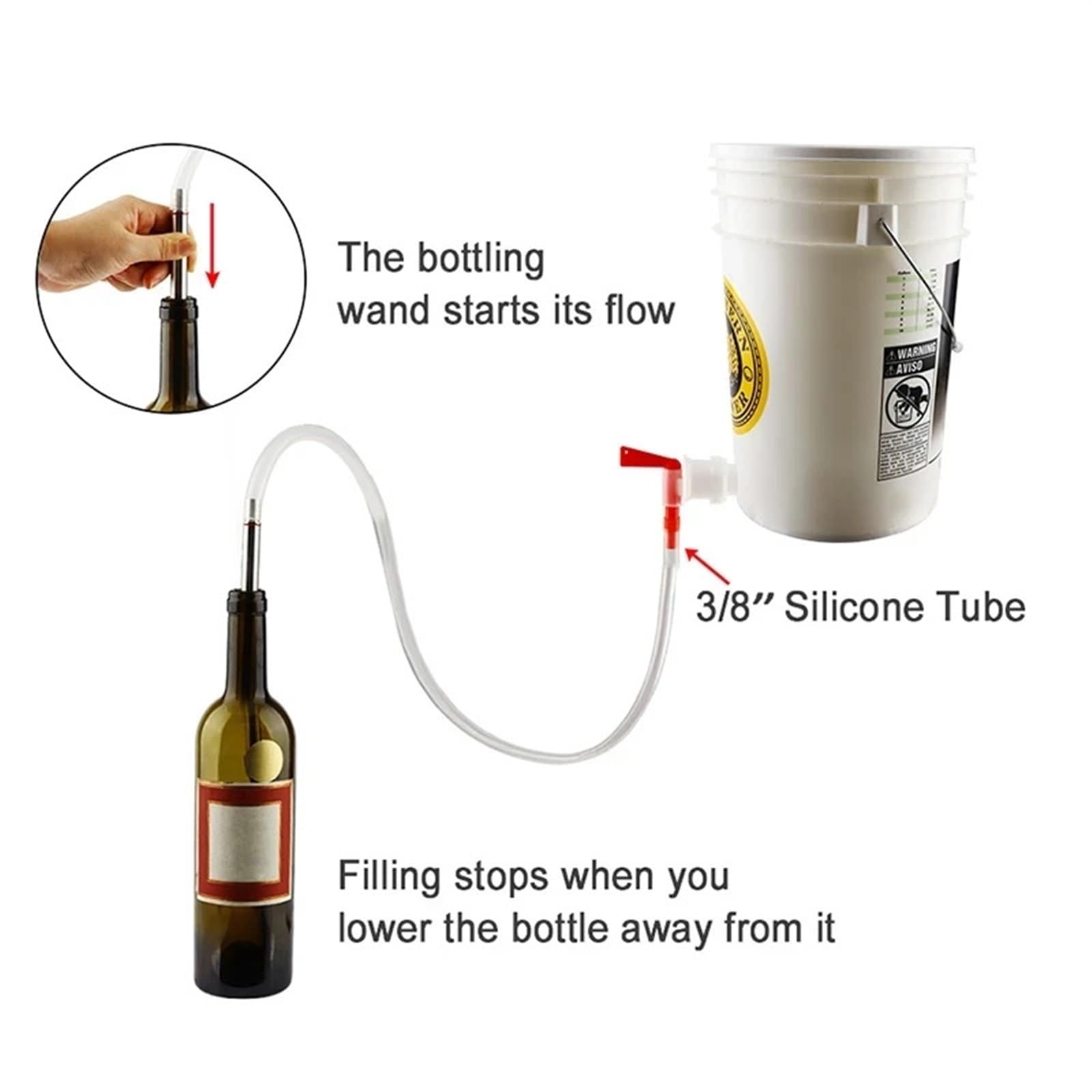 Hogar y elaboración de cerveza Kit de llenado de botellas de cerveza con resorte de 35 cm, grifo y cepillo for balde de embotellado y manguera de 1 m, herramientas de transferencia de vino de acero in
