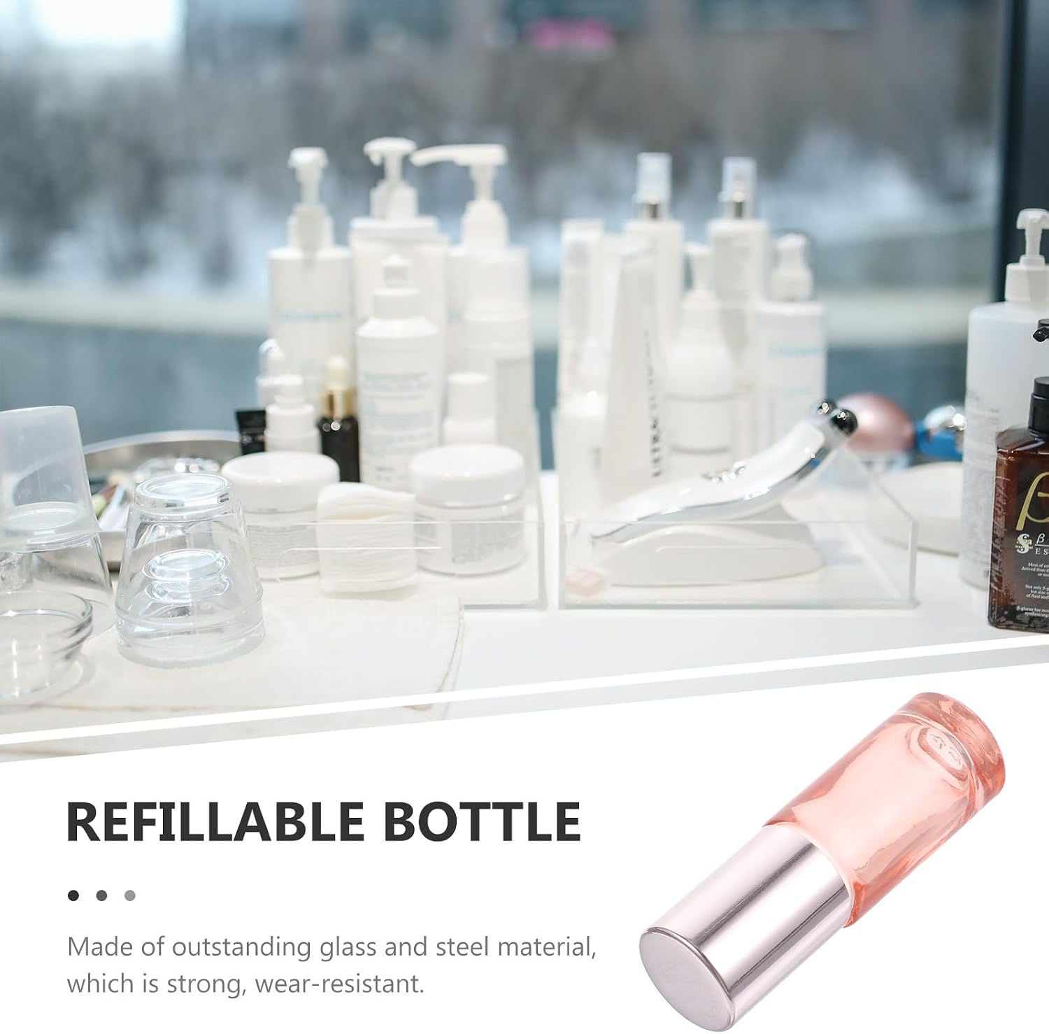 6pcs 5ml Glass Roller Bottles Refillable Essential Oil Bottles with Rose Gold Roller Balls and Caps for Travel Perfume and Oil Storage