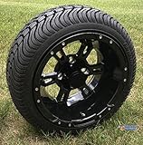 GOLF CART TIRE SUPPLY 12in RUCKUS Gloss BLACK Wheels and 215/35-12in DOT Low Profile Tires Combo - Set of 4 (STANDARD LUGS 1/2x20 (EZGO, Club Car))