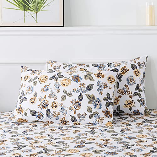 Fadfay Sheets Set Twin Xl Elegant Rose Floral Bedding Shabby White Flower Bed Sheets Vintage Floral Sheets Farmhouse Bedding 100% Cotton Girls Bedding With Deep Pocket Fitted Sheet 4Pcs, Twin Xl Size #TOP4