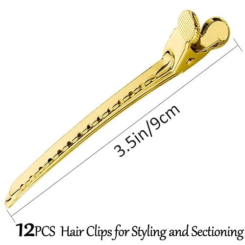 Miniatura 6 de Pinzas de pelo de cocodrilo para seccionar, pinzas de metal inoxidables con agujeros, para peinar el cabello, colorear (12 piezas)