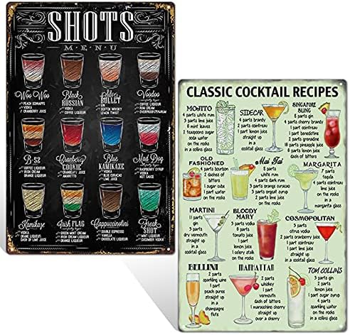XULIN Classic Cocktail Signs, 2 Pack Retro Cocktail Bar Metal Tin Sign, Plaque Poster Wall Art Decoration for Home Bar Restaurant Pub Outdoor Garden Bar