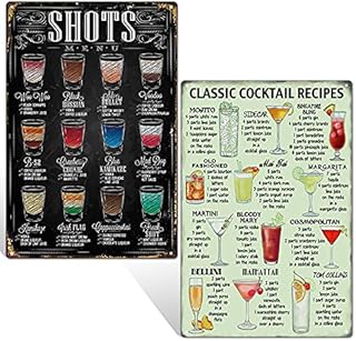 XULIN Classic Cocktail Signs, 2 Pack Retro Cocktail Bar Metal Tin Sign, Plaque Poster Wall Art Decoration for Home Bar Restaurant Pub Outdoor Garden Bar