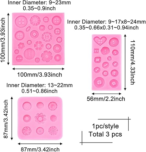 Miniatura 3 de Molde de botón de silicona con temática de flores, 3 piezas, moldes de fundición de resina, moldes de postre de chocolate, juegos de moldes para