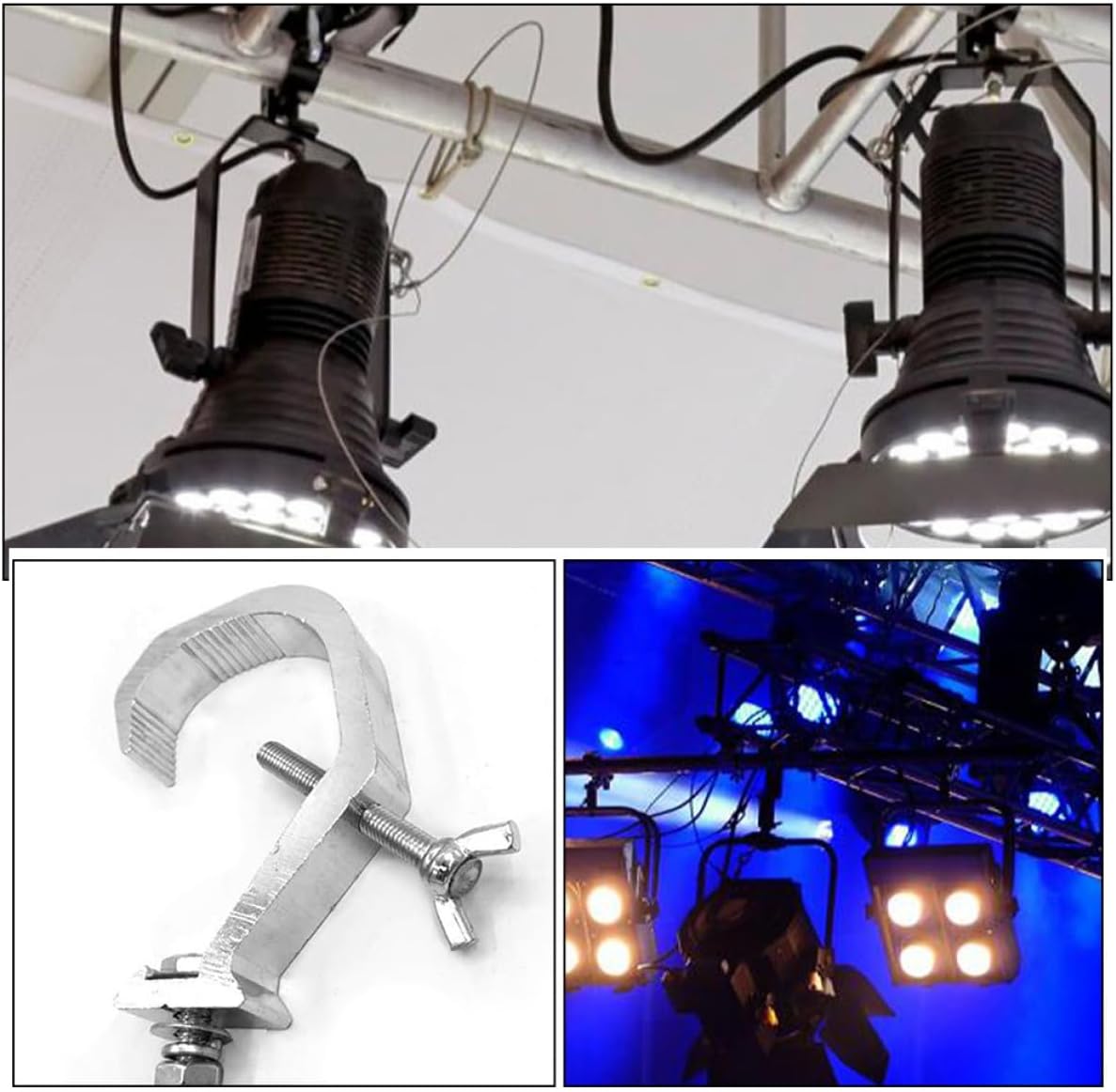 BESPORTBLE 8pcs Silver Aluminum Stage Light Clamps for 30-52mm Truss Tubes, Metal Moving Head Lamp Hooks, Lighting Accessories for Dj and Live Sound Rigging