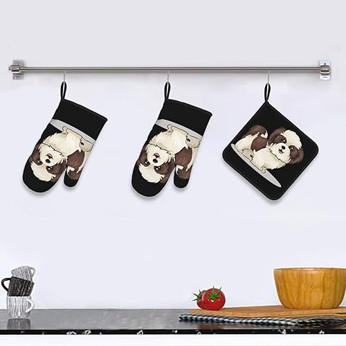 Miniatura 6 de Shih Tzu - Juego de 3 manoplas para horno y ollas para perros, resistentes al calor, para cocinar a la parrilla, barbacoa