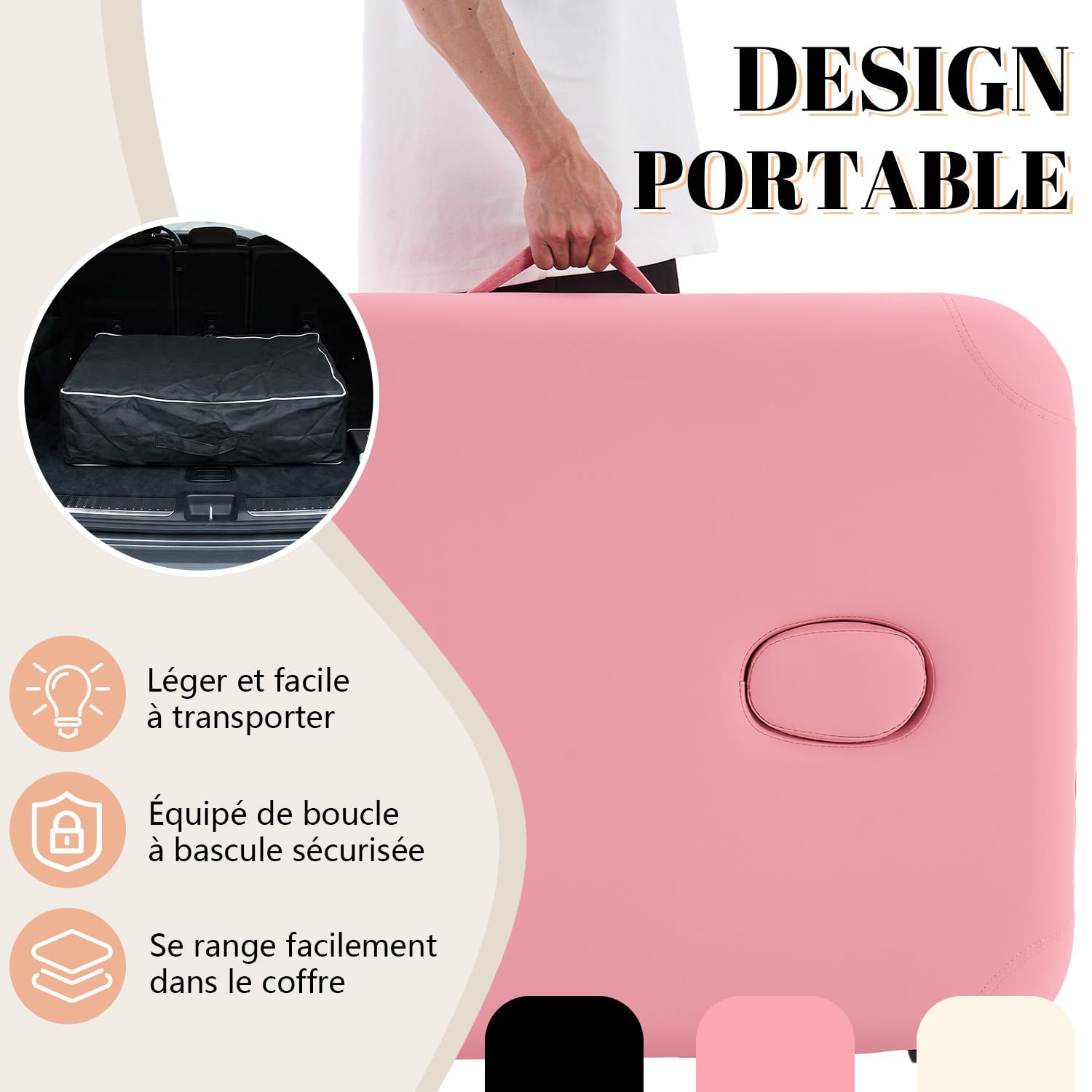 kidol&shellder Lit de Massage 70cm, Pliable Portable, 250kg capacité, 9cm Rembourrage PU, Sac de Transport, Appui-tête Amovible, Rose