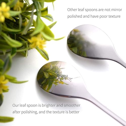 Miniatura 3 de AnSaw 6 cucharas de té de mango largo de hoja plateada de 7.4 pulgadas y 10 cucharas de café pequeñas de 4.7 pulgadas y 10 tenedores pequeños de 4.7