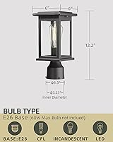 Vista 3 de Lámpara de poste para exteriores, HWH Lámpara de poste de pilar exterior en acabado negro mate con pantalla de vidrio transparente, 5HD37P BK