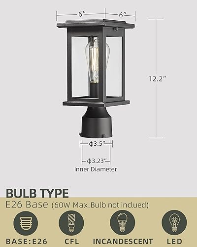 Miniatura 3 de Lámpara de poste para exteriores, HWH Lámpara de poste de pilar exterior en acabado negro mate con pantalla de vidrio transparente, 5HD37P BK