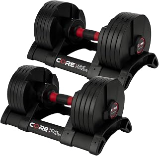Core Fitness Adjustable Dumbbells 5-50 lbs Pair with TwistLock Quick Change - Compact Home Gym Set