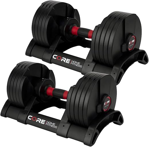 Core Fitness® Adjustable Dumbbell Weight Set by Affordable Dumbbells – Space Saver – Dumbbells for Your Home