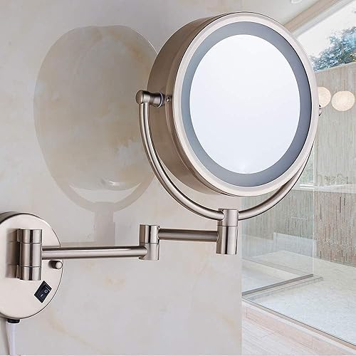 Miniatura 8 de Espejo de maquillaje de pared de 8.5 pulgadas con luces LED de 3 tonos, espejo de tocador de doble cara para baño, aumento de 10 veces, alimentado
