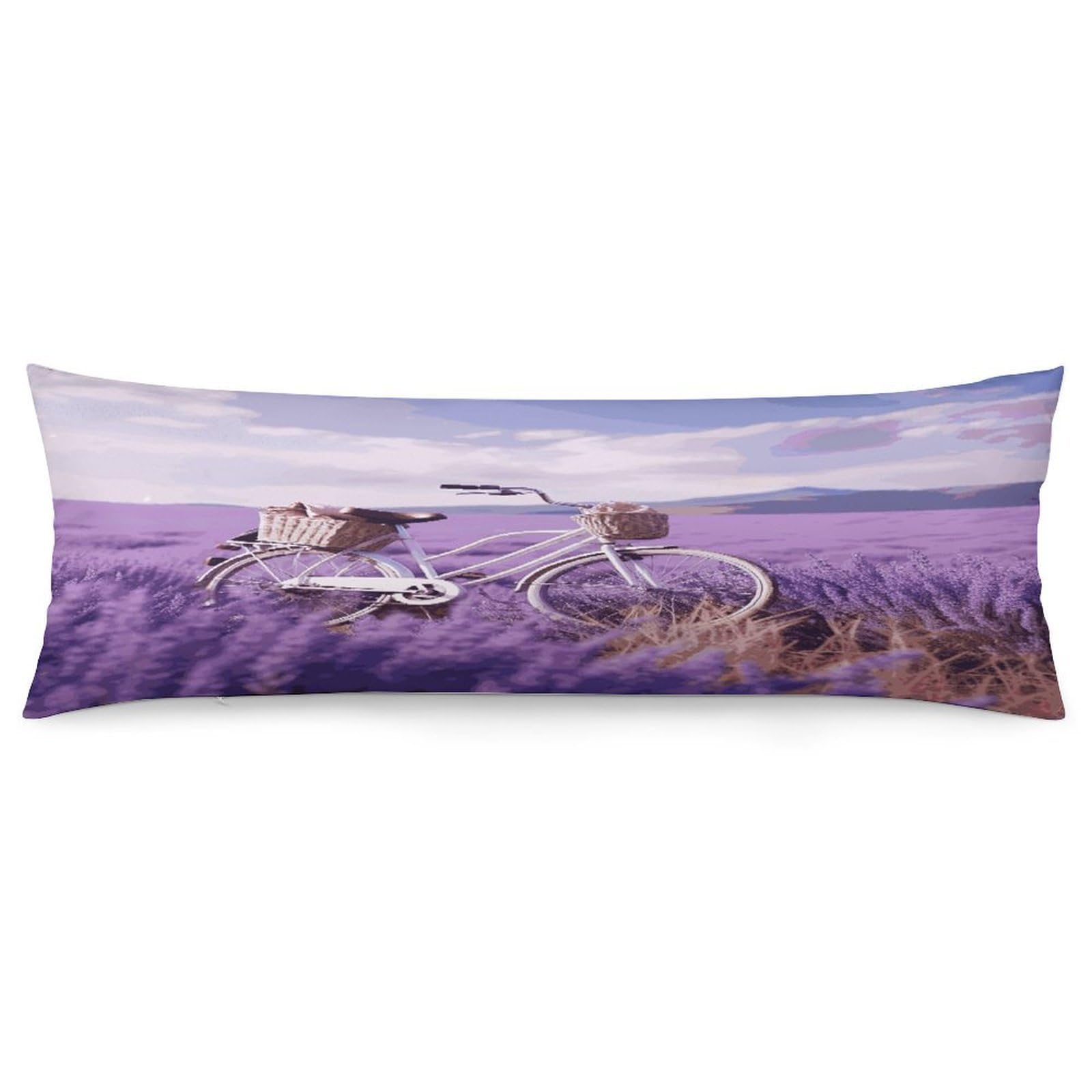 Lavender Field Bike Body Pillowcase Soft Breathable Full Long Pillow Cover 20x54 Inches Polyester Pillow Case with Hidden Zipper Closure for Bedroom Home Decorations