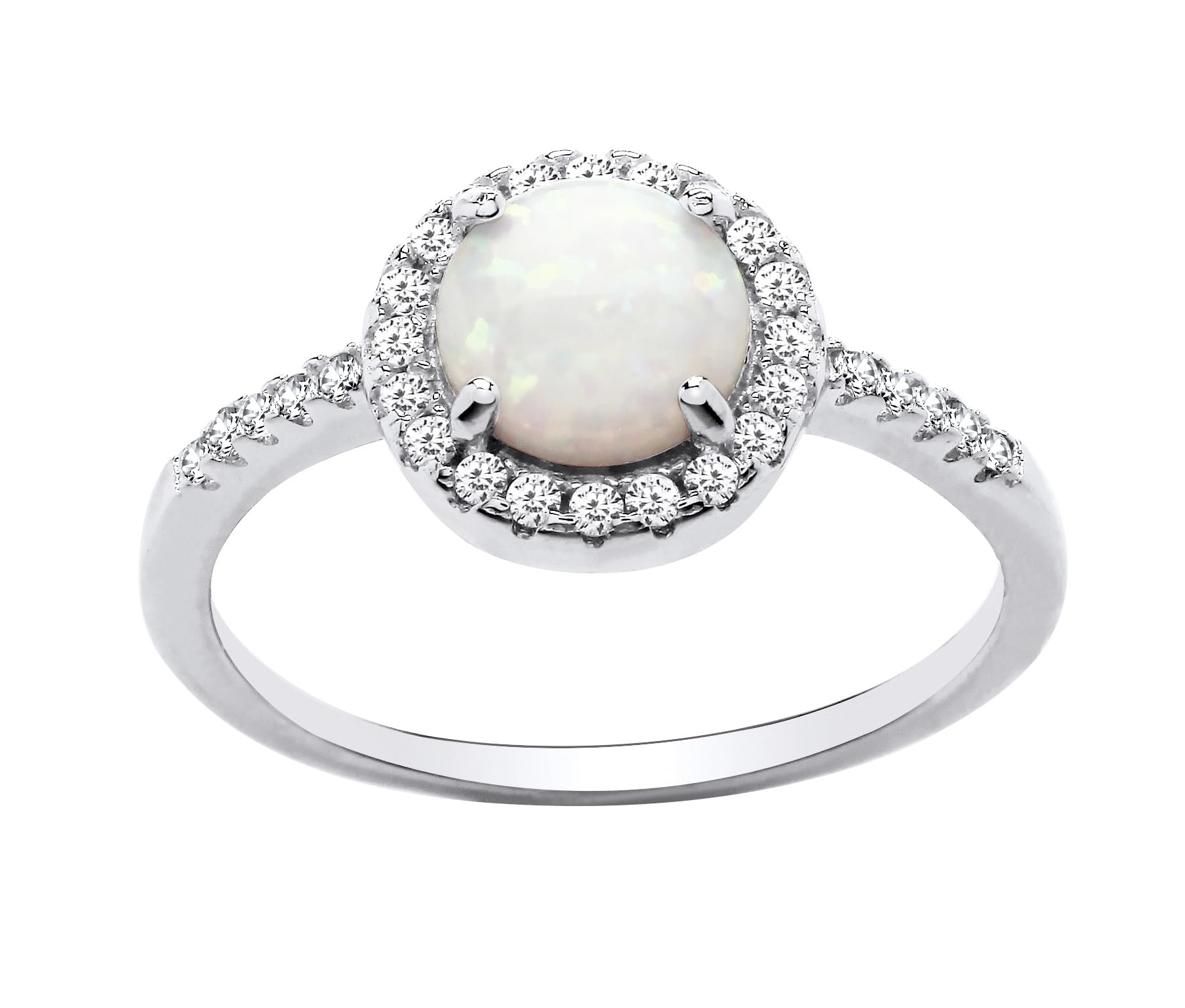 925 Sterling Silver Opal & cz Halo Cluster Ring size J K L M N O P Q R S T U