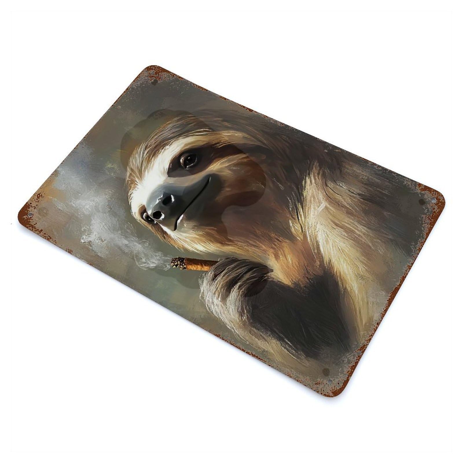 Sloth Smoking Cigar Rusty Metal Tin Sign 11.8"x7.9", Rustic Home Decor for Living Room, Hallway And Home Decor