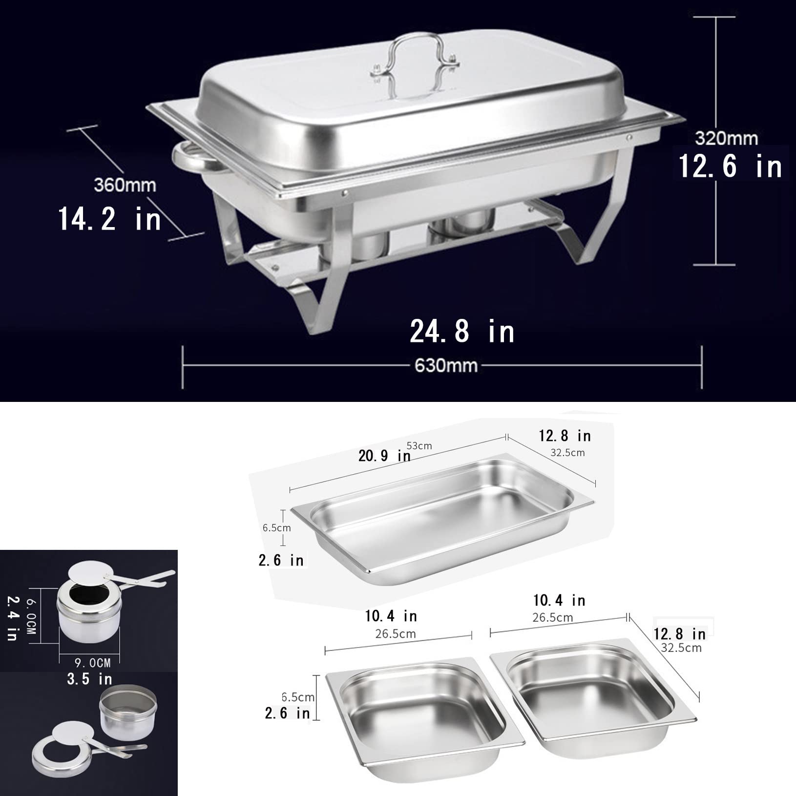 Olla de Calentamiento Aislamiento Calentador Alimentos Calientaplatos buffet bandejas de Acero Inoxidable Chafing Dish Servidor Termostato de temperatura,Bandeja Calientes Función Mantenimiento Calor