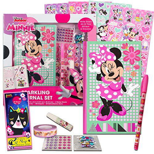 Disney Minnie Mouse Diary Bundle ~ 9 Pc Minnie Mouse Journal Set | Minnie Activities And Party Favors With Stickers, Washi Tape, And More (Minnie Mouse Accessories)