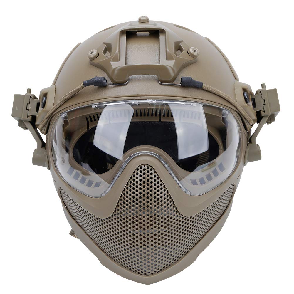 Integrated Tactical Airsoft Painball Full Face Protection, PJ Helmet F22, with Removable Steel Mesh Mask and Goggles
