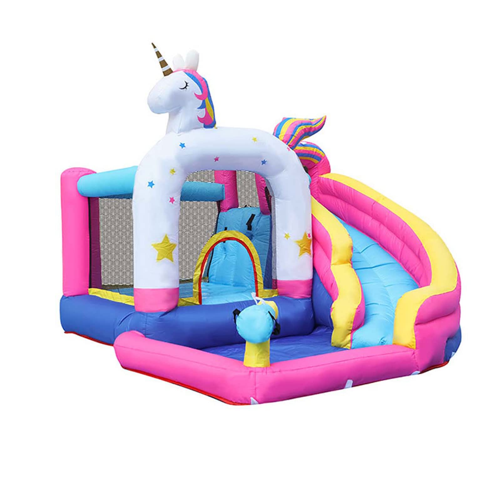 Castillo Hinchable Inflable, Tobogán Acuático Hinchable, Cañón de Agua y Piscina para Salpicaduras, Parque Acuático Inflable al Aire Libre para Niños (con Bomba)