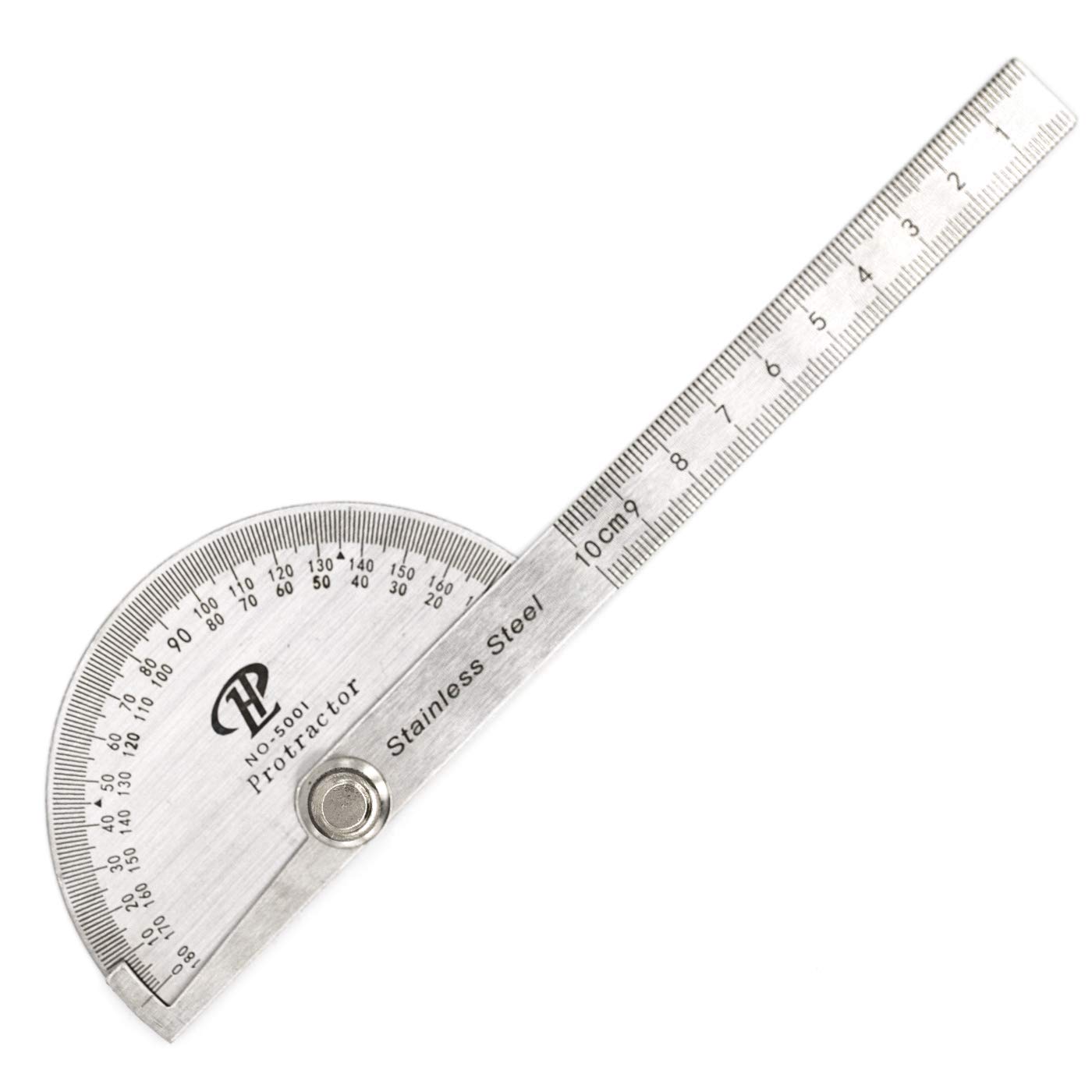 0-180° Protractor Stainless Steel Angle Adjustable in Centimeter Ruler 100mm Round Head Angle Ruler