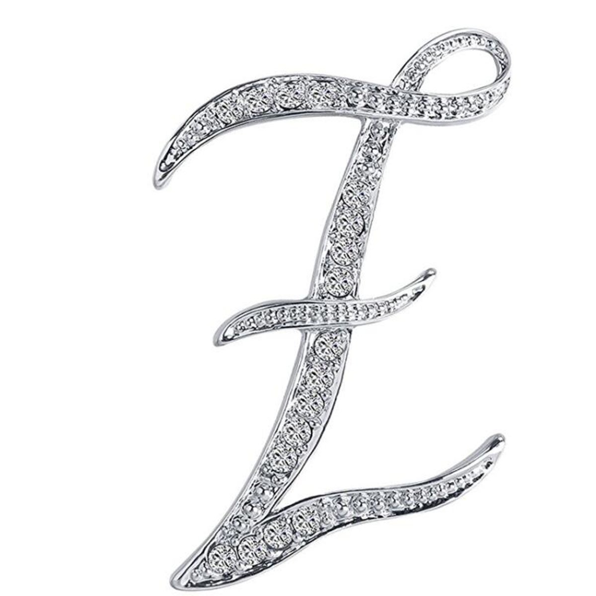 Vivilly Silver Plated Crystal Script Initial 26 Letter Brooch pin (Z)