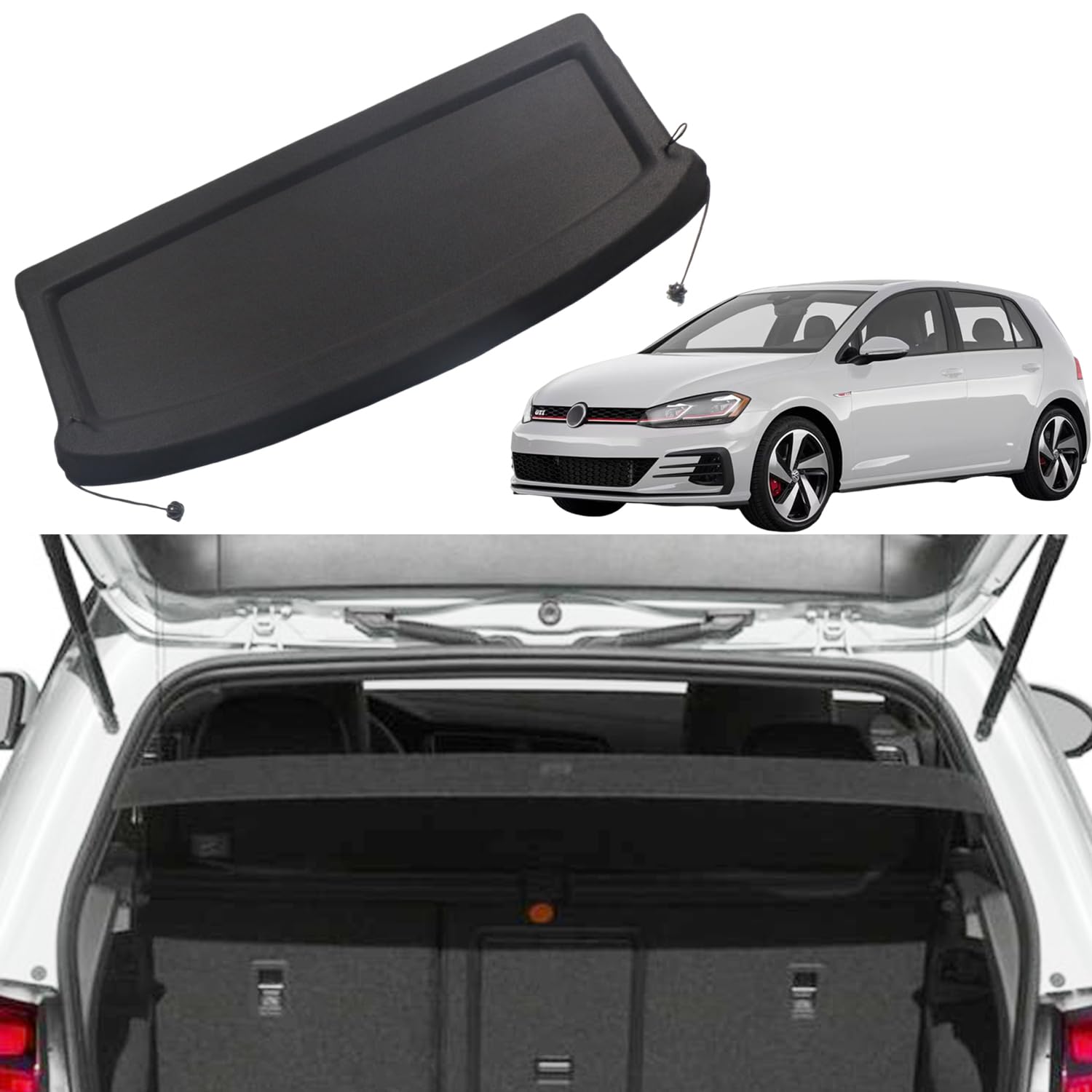 Liizoo Cargo Cover for Volkswagen Golf Mk7 GTI 2015-2019 for VW Golf 7 Accessories Rear Trunk Cover Rear Trunk Security Cover Shielding Shade, Black