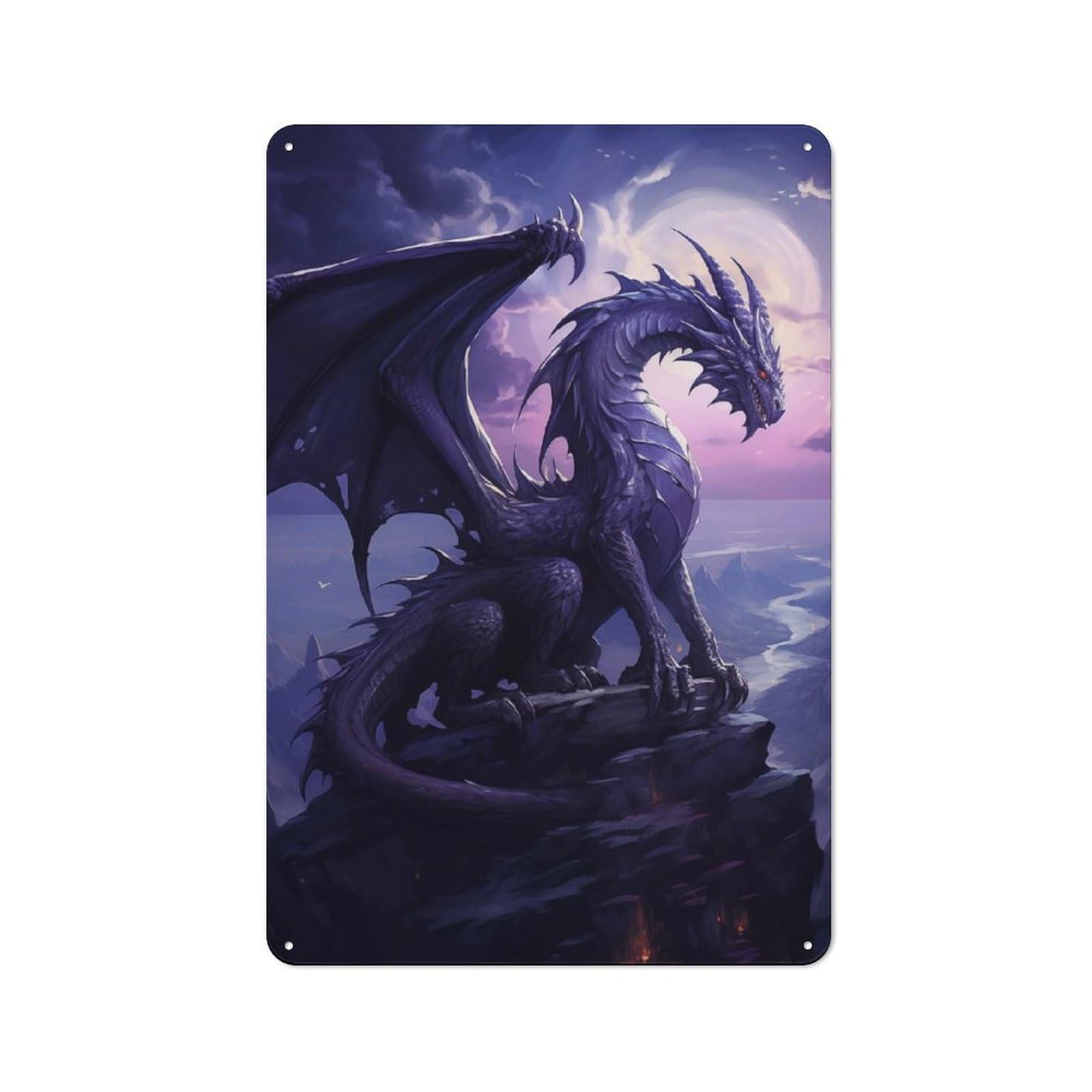 Junmoney Style-6 Majestic Black Dragon Printed Metal Sign 30X20cm For Studio Or Craft Room, A Decorative Gift For A Newly Furnished Studio And Craft Room